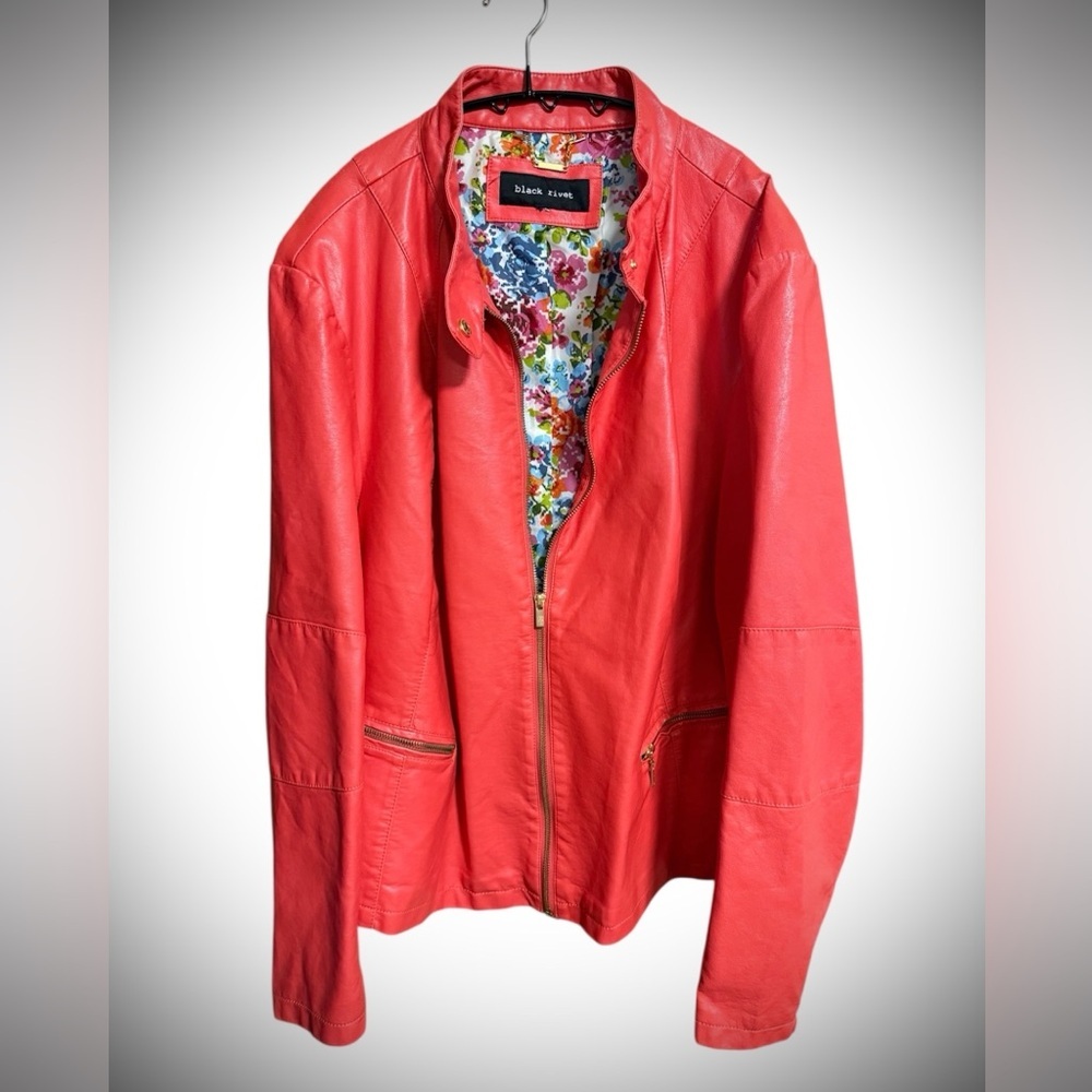 Black Rivet coral/orange Leather Jacket - Picture 2 of 7